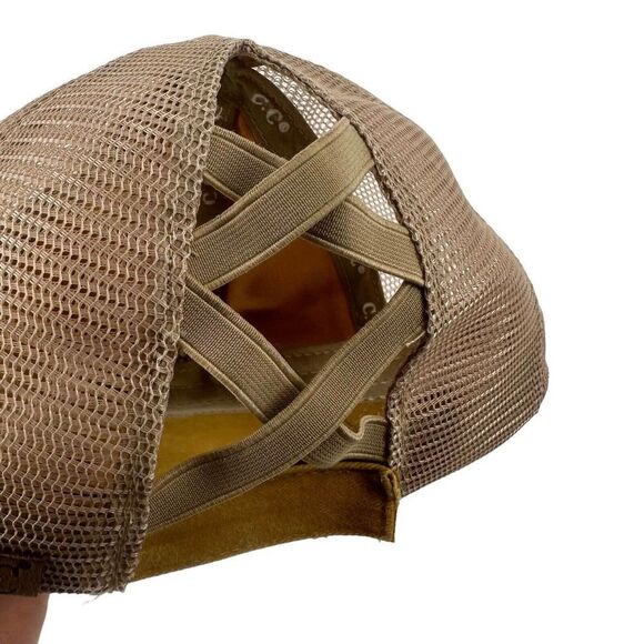 High Ponytail Baseball Cap CC Exclusives Marigold Yellow Distressed Womens OS - Picture 9 of 10